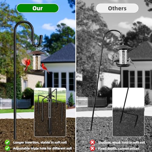 94" Heavy Duty Shepherds Hooks for Outdoor, Bird Feeder Pole with 5 Prong Base, Adjustable Height Shepherds Hook for Hummingbird Feeder, Bird Feeder, Plant, Wind Chimes,Lanterns,Wedding Decor (1 Pack) - color: Black, size: 94 inch