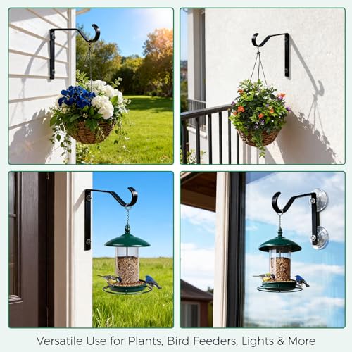 2 Pack Heavy Duty Window Bird Feeder Hooks Suction & Screw Mount | Heavy Duty Rust Resistant Metal Hooks, High Load Bearing, Minimalist Design for Bird Feeders, Wind Chime & Yard Garden Decor