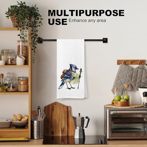 Funny Blue Jay Bird Hiking Decorative Hand Towel for Bathroom, Bird Lover Watcher Gifts, Gifts for Hiking Camping Adventure Lovers Dish Tea Towels for Kitchen, 16x24 Inches