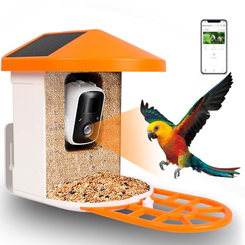5W Solar Powered Bird Feeder with Camera - Smart Birdfeeder with 64GB SD Card, 2K Live View, AI Identification, Weatherproof Outdoor Bird Feeder for Backyard, Night Vision & Auto Capture