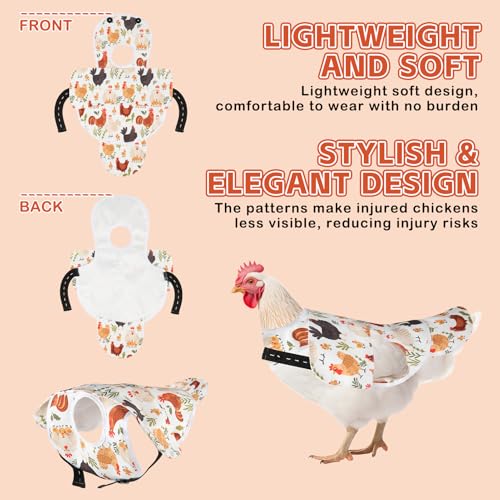 Esmorah Chicken Saddle for Hens, Large Breathable Anti-Pecking Hen Saddle | Chicken Aprons with Extended Shoulders, Wing & Tail Coverage Protection - Adjustable Straps for Feather Regrowth (White) - color: Farm Chicken White