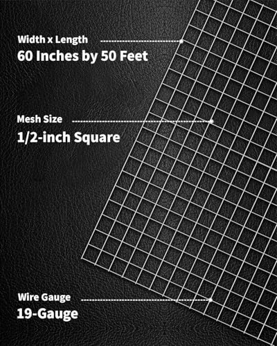 Hardware Cloth 1/2 inch Garden Fence 60 in. x 50 ft. 19-Gauge | Hot-dip Galvanized After Welding Wire Mesh Roll Chicken Wire Fencing Cage Wire Rabbit Wire Gopher Mesh - size: 1/2'' 60in x 50ft
