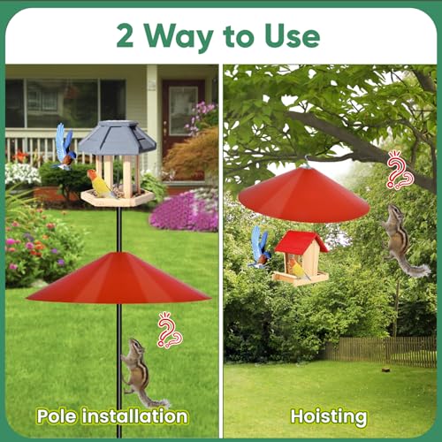 24-inch Large Squirrel Baffles for Bird Feeders Pole | Squirrel Proof Bird Feeders for Outdoor Hanging, Bird House Guard for Shepherd’s Hook, Two Way Use, Red Color - color: Red