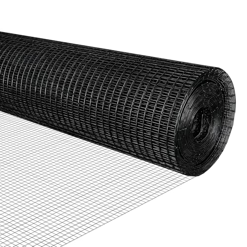 Black Hardware Cloth 1/2 inch 19Ga PVC Coated Wire Mesh Vinyl Coated Fence Welded Metal Chicken Wire Fencing Roll (1/2 inch 36in x 50ft)