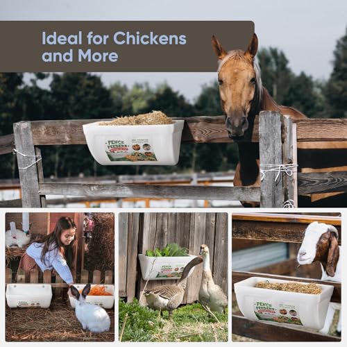 4 Pack Goat Feeders Hanging, 4.5 Quart White Chicken Feeder, Rabbit Feeders | Feed Buckets for Horses with Clips Hanging Fence Feeders, Duck Feeder, Chicken Water Feeder, Poultry Feeding Trough - color: white