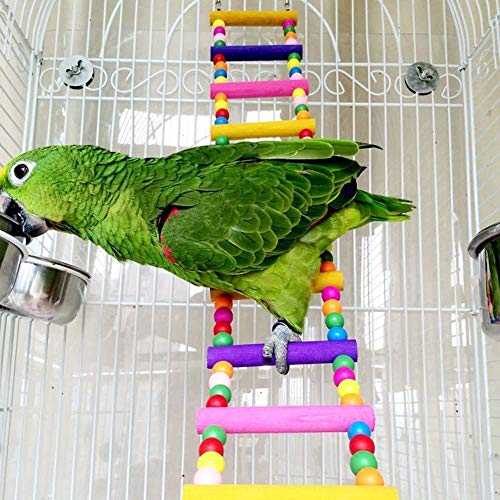 Litewoo Wood Bird Ladder Bridge, Climbing Parrot Swing for Cage | Natural wood, bright colors, steel wire, flexible shape, 23.6"L, for medium & large bird/conure/african grey/cockatiel/cage