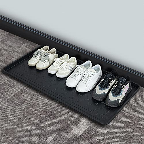 Boot Tray Black, 40x20 in - Waterproof Shoe Mat, Recycled Material | 1.25 in raised edge traps mud, water & snow - ideal for entryway, mudroom, garage, porch or car trunk - style: Black
