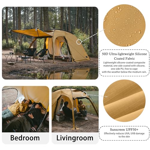 Naturehike Dune Hot Tent with Stove Jack, 117 sq ft 4 Seasons Camping Tent, 2-4 Person Waterproof Large Tent for Family, Car Camping, Picnic, Fishing, 6 Person - color: Dune7.6-TPU Door