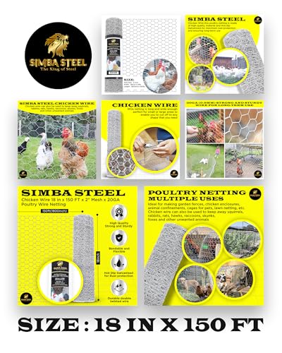 Chicken Wire 18 in x 150 FT x 2” Mesh x 20GA | Poultry Wire Netting | Hot Dipped Galvanised | Hexagonal Galvanized Mesh for Chicken Coop, Rabbit Cage, Fence Barrier PM18x150x2 - style: 18 in x 150 FT x 2 in