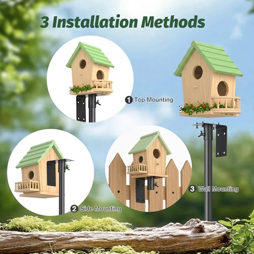 79 Inch Bird Feeder Pole Kit, 5-Prong Base, Hanging Hook | Heavy-Duty Metal Pole, for Bird Houses, Garden Décor, Backyard and Patio Use - size: 79 inch