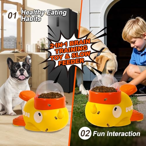 Duck Dog Slow Feeder Puzzle Toy, 3 Adjustable Openings, Treat Dispenser | Fits different kibble sizes with 3 adjustable openings to encourage slower eating, mental stimulation, and interactive play