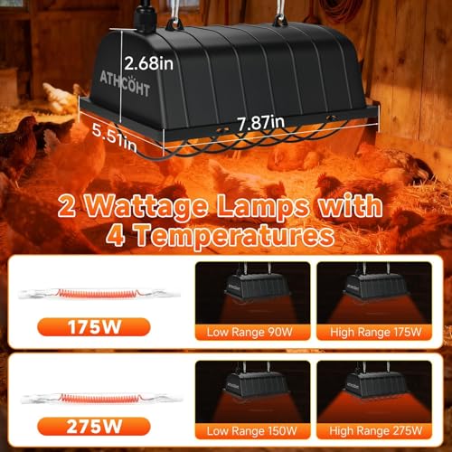 300W 2Mode Heat Lamp for Chickens,Brooder Heater 12000H Carbon Fiber Bulbs, 4PCs Heat Lamp Tubes, Adjustable Temp & Height, Waterproof Chicken Coop Heat Plate, UL-Certified Heater for Poultry, Pets - size: Regular(2 Frame + 4 Tubes)