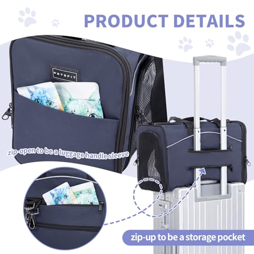 Petsfit Airline Approved Pet Carrier for Small Dogs & Cats, 19x9x12 TSA Approved Carrier, with Removable Dual-Sided Padding (2-Way Placement) - Fits Under Most Airplane Seats, Escape Proof (Navy) - color: Navy, size: 19.0"L x 9.0"W x 12.0"H