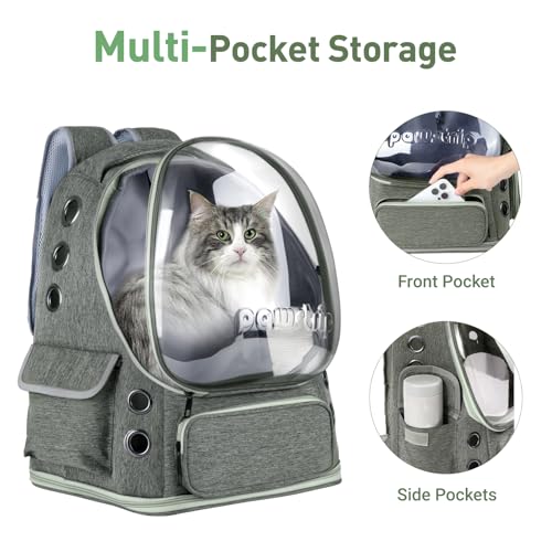 Cat Backpack Carrier with Large Space Bubble Window, Airline Approved Breathable Pet Carrier for Small Dogs Cats up to 15lbs, Foldable for Travel Hiking & Outdoor Use - color: Gray