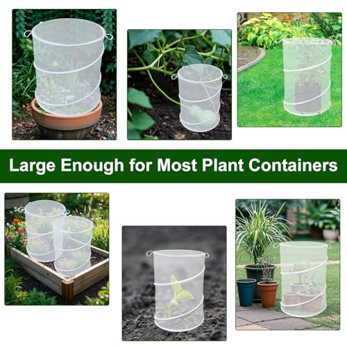 4 Pack Pop up Plant Covers Tent from Animals, 20"H X 13"D Insect Barrier Mesh Plant Guard Cover Net White Garden Plant Protectors Mini Greenhouse Plant Protection Cage with Stakes for Outdoor Plants - color: White