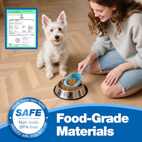 Dog Food Scoop 2 Pack, Pet Cup Capacity Cat Food Scooper With Measuring Lines For Dog, Puppy and Cat Coffee Bean, Flour Scoop Light Bule - color: Bule