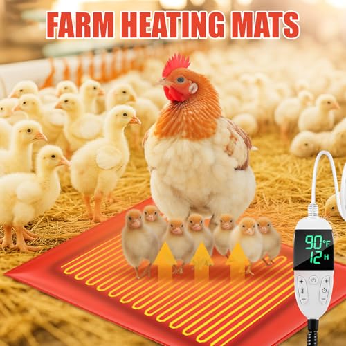 4 Pack Heated Chicken Pad for Brooders Small Animal Pet Heating Pad Warming Chick Nesting Mat with Temperature and Timer Waterproof Chicken Coop Heater Mat(23.6 x 15.7 Inches) - size: M