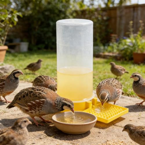 Large Capacity Quail Water Feeder with Small Cleaning Brush,Button Quail Supplies for coturnix cage,Baby Chick Water Feeder for Poultry Starter,Universal for Baby Chicks/Baby Birds