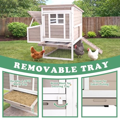 PetsCosset 39.13" L Chicken Coop for Outdoor,2-Story Poultry Cage with Nesting Box,Fir Wood Hen House with Pull-Out Tray for 1-3 Chicken,Slanted Wooden Roof,Suitable for Backyard,Park,Garden,Grey - size: 39.13" L - Grey