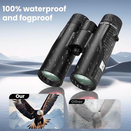 Premium ED HD Binoculars 10x42 for Adults, Waterproof & Fogproof with Magnesium Alloy Body, BAK4 Prism - High Power Binoculars for Bird Watching, Hunting, Travel & Outdoor Sports, Compact - size: ED10X42