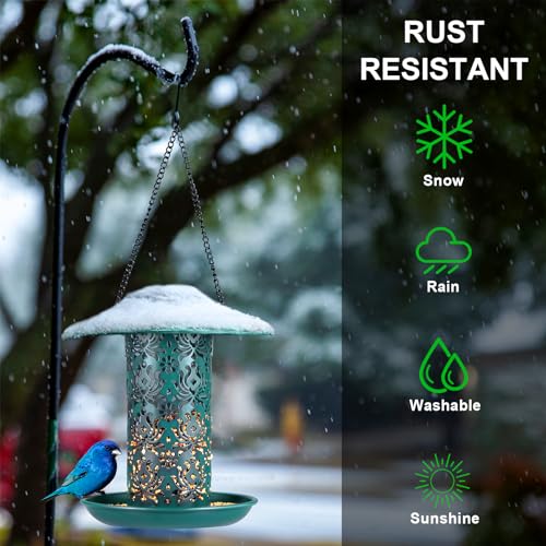 SWEETFULL Solar Bird Feeders for Outside Metal Outdoor Hanging,Wild feeders as Gift Ideas Lovers Garden Yard Patio Cardinals (Chew-Proof,Heavy Duty Weather Resistance 2LBs) - size: 7.5"x 7.5"