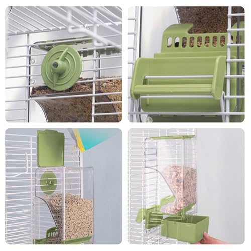 Bird Feeder Water Dispenser Set, Automatic Cage Feeder with Perch for Parakeet Canary Cockatiel Finch Budgie (Green)