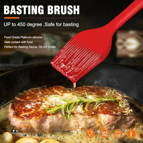 Walfos Silicone Basting Pastry Brush, 600°F Heat Resistant for BBQ Grill Baking Kitchen Cooking, BPA Free and Dishwasher safe - color: Red, size: Large + Small