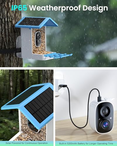 G11 Smart Bird Feeder with Camera, 2.5K, AI Bird ID, 5W Solar, Blue | AI identifies 16,000+ species; 170-degree view, dual night vision, 5000mAh battery, IP65 and 2.4GHz WiFi. - color: Blue