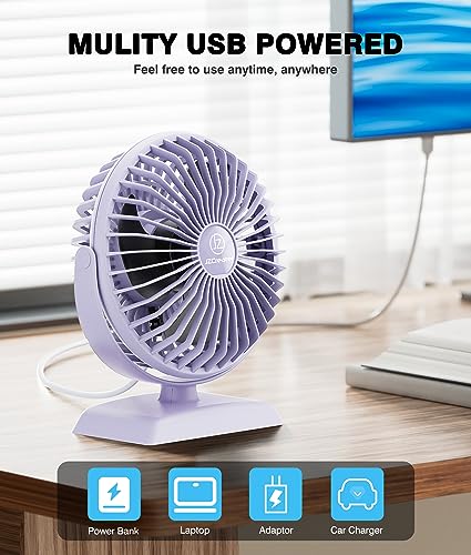 JZCreater USB Desk Fan, USB Fan Mini, 360 Rotation Desktop Fan with 3 Speed, Table Personal Cooling Fan, Quiet Mini Desk Fan, USB Powered, Small Fan for Home Office Bedroom Car Travel, Purple - color: 282-Purple