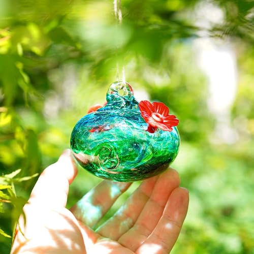Pack 2 Blown Glass Hummingbird Feeders for Outdoors Window Hanging | Ant and Bee Proof - color: Color-3