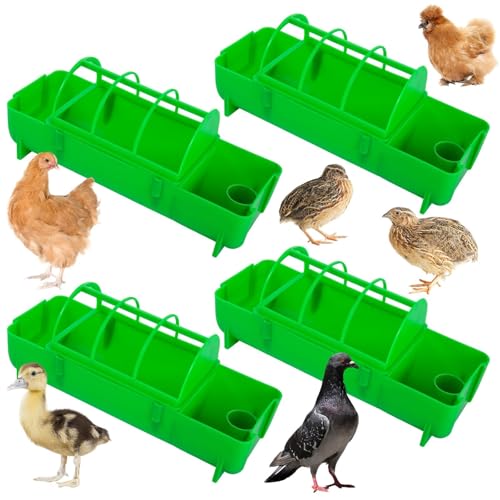 4PCS 2-in-1 Chicken Feeder and Waterer Set No Waste | Spliceable No Waste Quail Feeder, Automatic Waterer,Chick Feeder,Chick Coop Accessories for Chicken, Ducks, Quail and Pigeons - color: Green