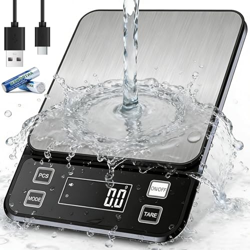 Waterproof Kitchen Scale, 10kg/22lb Food Scale Precisely Measures Grams and Ounces for Baking and Cooking, Stainless Stee Digital Scale with Backlight for Food - style: Rechargeable / 22lbs