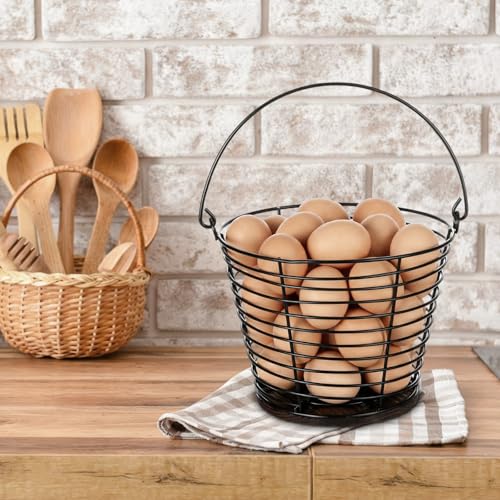 LemonRoad 2 Pack Egg Baskets with Wooden Base and Handle, 7.7 Inch Large Egg Gathering Basket for Count, Farm Eggs Collecting Basket Eggs Storage Holder for Kitchen Farm Countertop (holds 40)