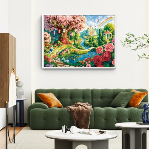 500 Piece Puzzle for Adults,Magical Rainbow Fantasy Garden Fairytale Puzzle | Dreamlike Rainbow Garden View,Perfect Fit Dust-Free,Fun Family Game,Home Decor & Birthday Gift for Adults&Seniors 20.5x15 in - color: Garden