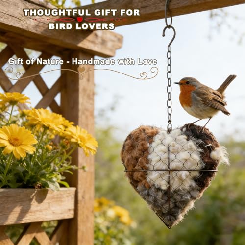 Handmade Fiber Bird Nesting Heart, Alpaca Bird Nesting Material Holder, Hummingbird Houses Nest Boxes,Garden Art Birdhouse Outside Gifts for Birds Lovers