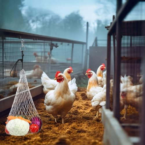 Kalekey 4 Pack Hanging Chicken Feeder with Hooks, Adjustable Vegetable Fruit Holder, Chicken Coop Toys as Boredom Busters for Hens Ducks Geese