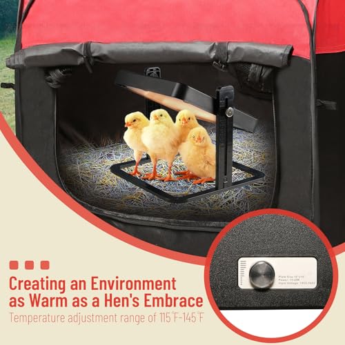 Brooder Box for Chick Starter Kit - 2026 Upgrade Dual Door Chicken Brooder Pen/Playpen/Tent with 10*10 in Brooder Heating Plate,Nesting Pad,Chicks Feeder＆Waterer,Chick Perch Up to 15 Chicks,Duck,Quail - color: red