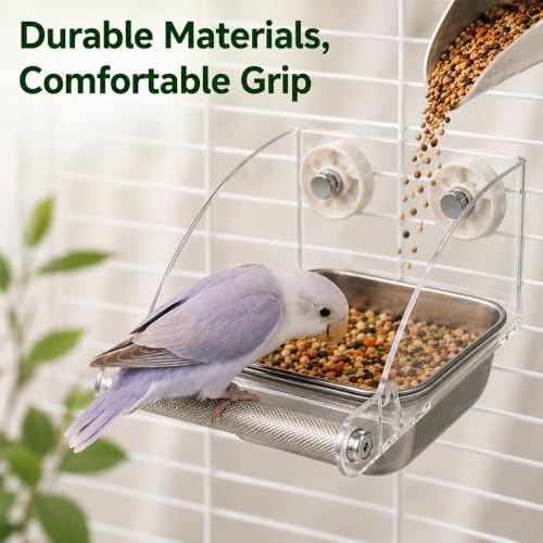 Bird Feeder for Cage - Stainless Steel Anti-Slip Bird Food Bowls, Spill-Proof Parakeet Feeder for Cockatiels, Lovebirds, Budgies, Small Birds