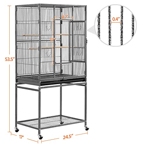 Topeakmart 53.7-inch Bird Cage with Stand Wrought Iron Construction Bird Cage for Parrots Cockatiels Conures Parakeets Budgies Finches Birdcage - color: Hammertone Black