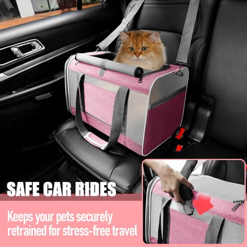GAPZER Large Cat Carrier Soft, Collapsible Travel Pet Carry Bag, Small Dogs | Big Kitten Cat 20lbs Mainecoon, Top Open Travel Shih-Tzu Pet Kennel, Yorkie Small Dog 10 Pounds, 18x12x12, Durable Cloth Pink - color: Pink