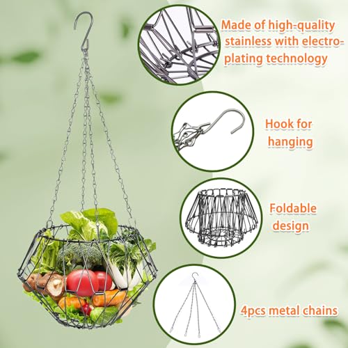 2 Pack Hanging Chicken Feeder Accessories,9.25IN Large Foldable Chicken Vegetable Treat Holder Basket,Sturdy Hanging Poultry Feeder Cabbage Bowl Sack with 4Pcs 20inches Hanging Chain for Chicken Coop - size: Large-2Pack