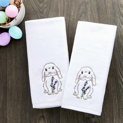 SKL Home Easter Bunny Lop 100% Cotton Embroidered 2pc Hand Towel Set, Decorative for Bath/Kitchen/Bar & Gift, White - color: Bunny Lop