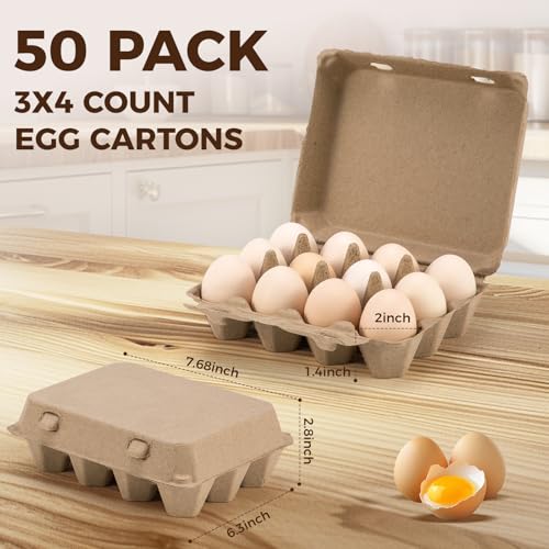 50 Pack Egg Cartons, 3x4 Style Paper Pulp Egg Trays, Sturdy & Reusable Egg Holder 12 Count Dozen Chicken Egg Storage Tray for Farmers, Home Use & Transport - style: 50Pcs Egg Carton