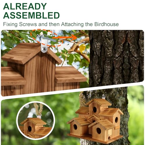 Bird Houses for Outside, 5 Hole Birdhouse Room for 5 Bird Families Bird House for Garden/Courtyard/Backyard Decor Finch Bluebird Cardinals Handmade Hummingbird House