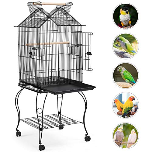 Yaheetech 57" Open Top Bird Cage with Detachable Rolling Stand & Storage Shelf, Parrot Cage for Cockatiels, Quaker, Conures, Caique & Small to Medium Parrots