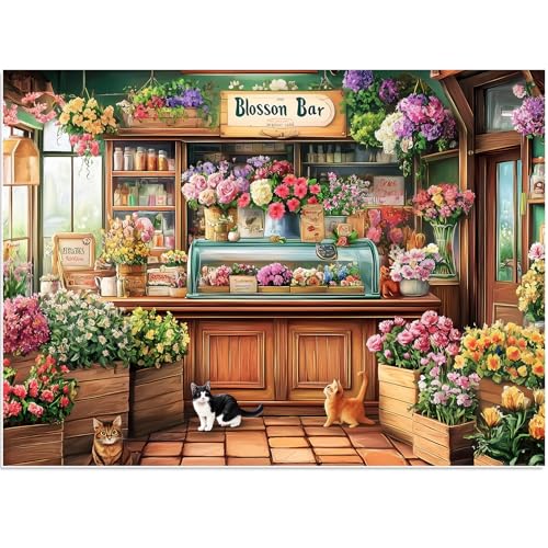 Puzzles for Adults 500 Pieces, Beautiful Flower Store Puzzle for Adults 500 Pieces, Cat Jigsaw Puzzles for Seniors, Perfect for Game Nights Giving Puzzle, 20.5x15 in - style: Beautiful Flower Store