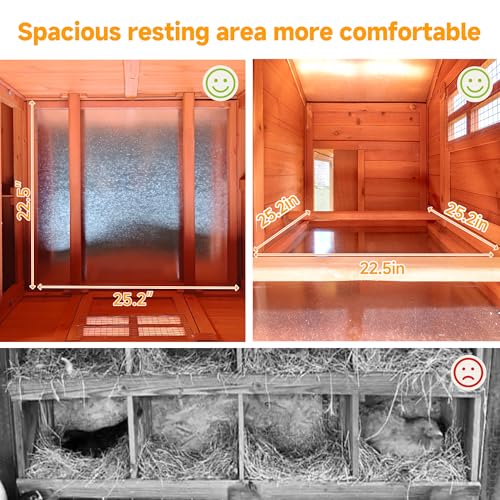 Large Chicken Coop Outdoor Durable Duck House Poultry Pet Hutch & 2 Wood Eggs Run Cage Nesting Box Waterproof Asphalt Roof Ramp Removable Tray Wire Fence for Backyard Small Animal (Orange)