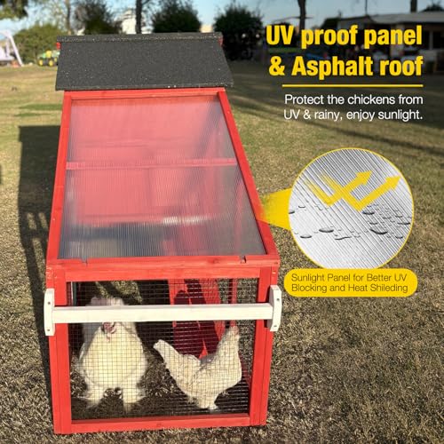 Aivituvin Chicken Coop Mobile Hen House on Wheels Wooden Poultry Cage Rabbit Hutch with Nesting Box,Leakproof Pull-on Tray