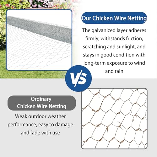 WFLNHB Hexagonal Chicken Wire Poultry Netting Galvanized Mesh Garden Fence Barrier Fence Mesh Roll 6Feet x 150Feet - size: 6FTx150FT