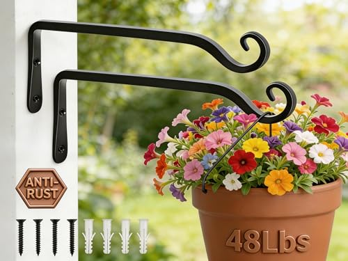 Gtongoko 10" Heavy Duty Outdoor Plant Hanger Wall Bracket, 2 Pack | 48lb Capacity,Rust-Resistant Finish,Easy Installation,Fit Hanging Baskets,Ideal for Bird Feeders & Lanterns - size: 10 Inch, style: L-shape